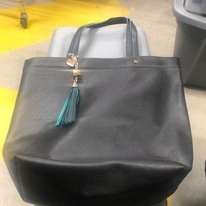 Black Deux Lux tote bag with teal lining